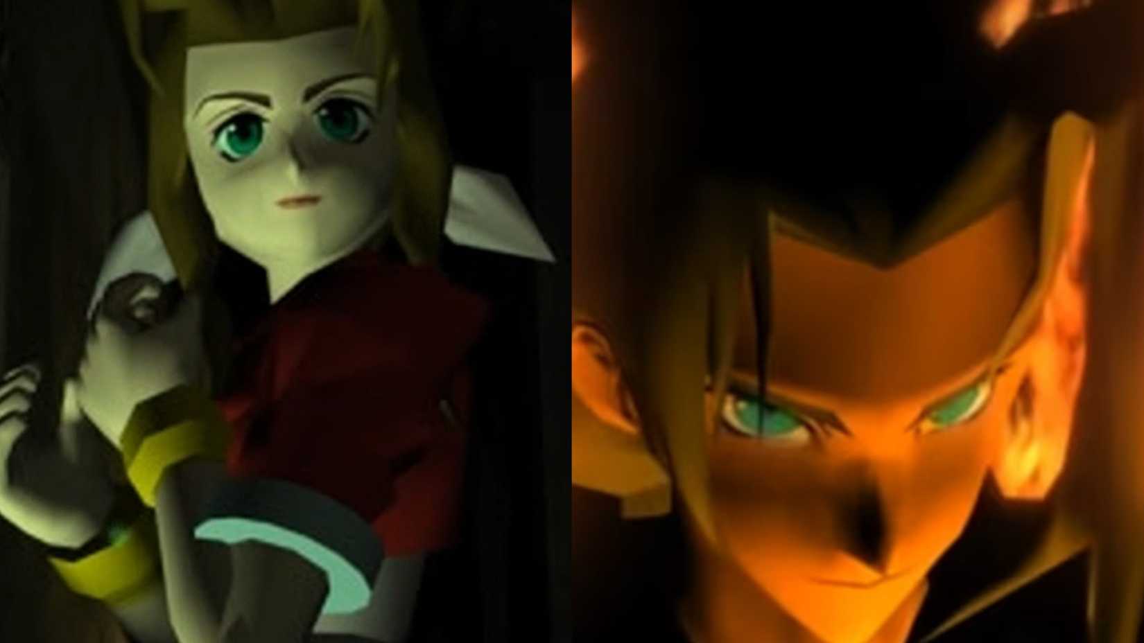 split image of aerith and sephiroth