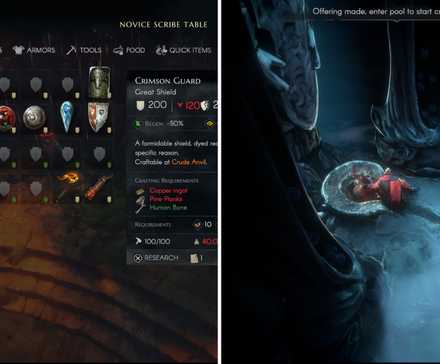 No Rest for the Wicked Crucible Entrance and Research Menu