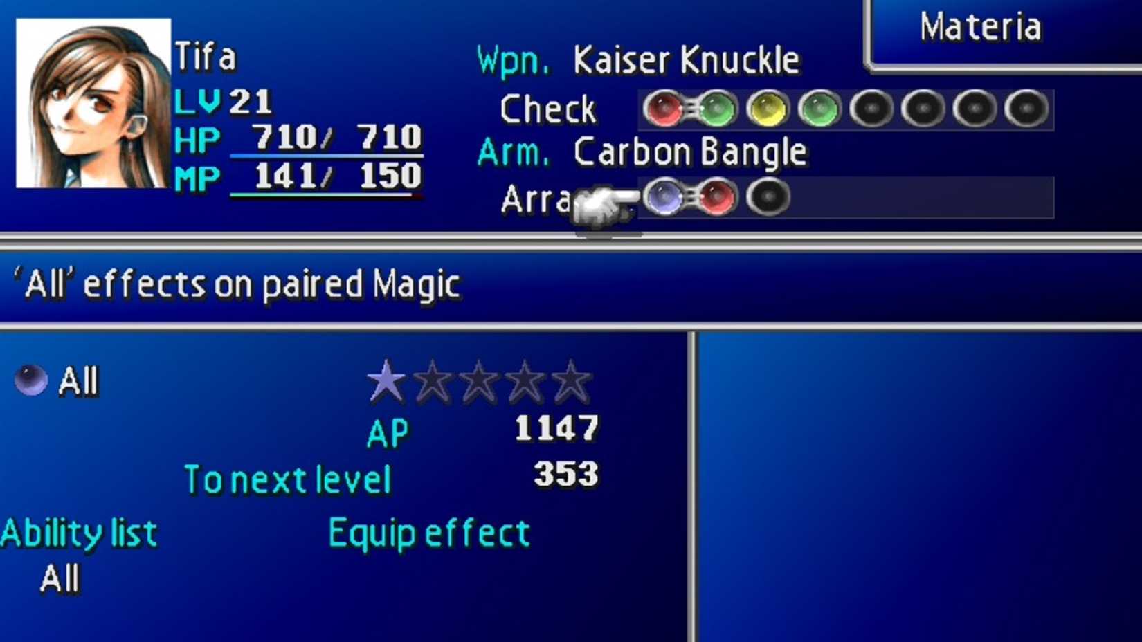 FF7 materia equipment screen