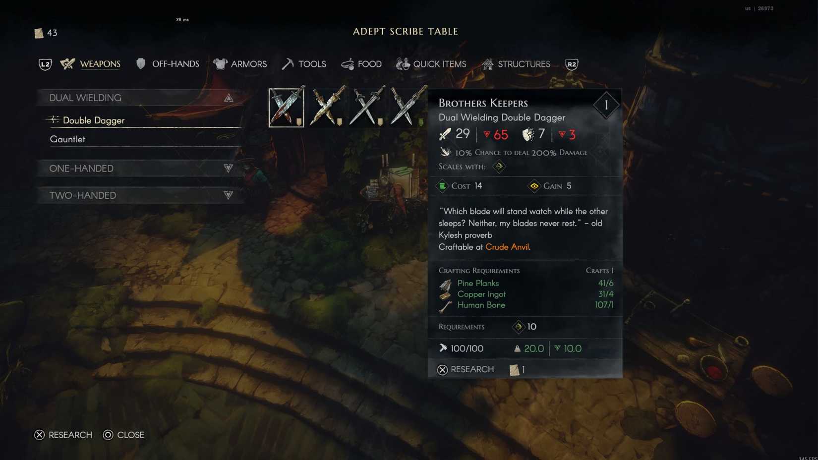 No Rest for the Wicked Crafting Recipes