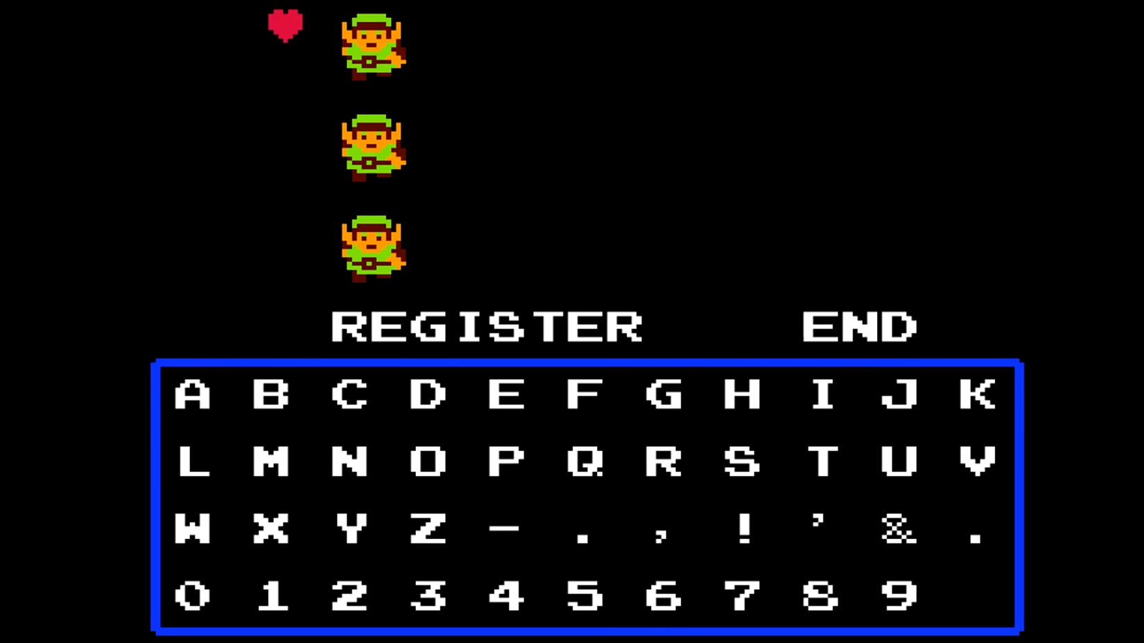 Legend of Zelda file select