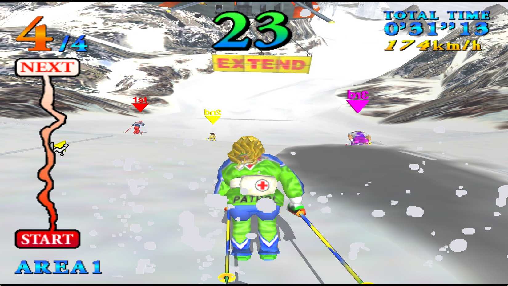 skiing down a mountain