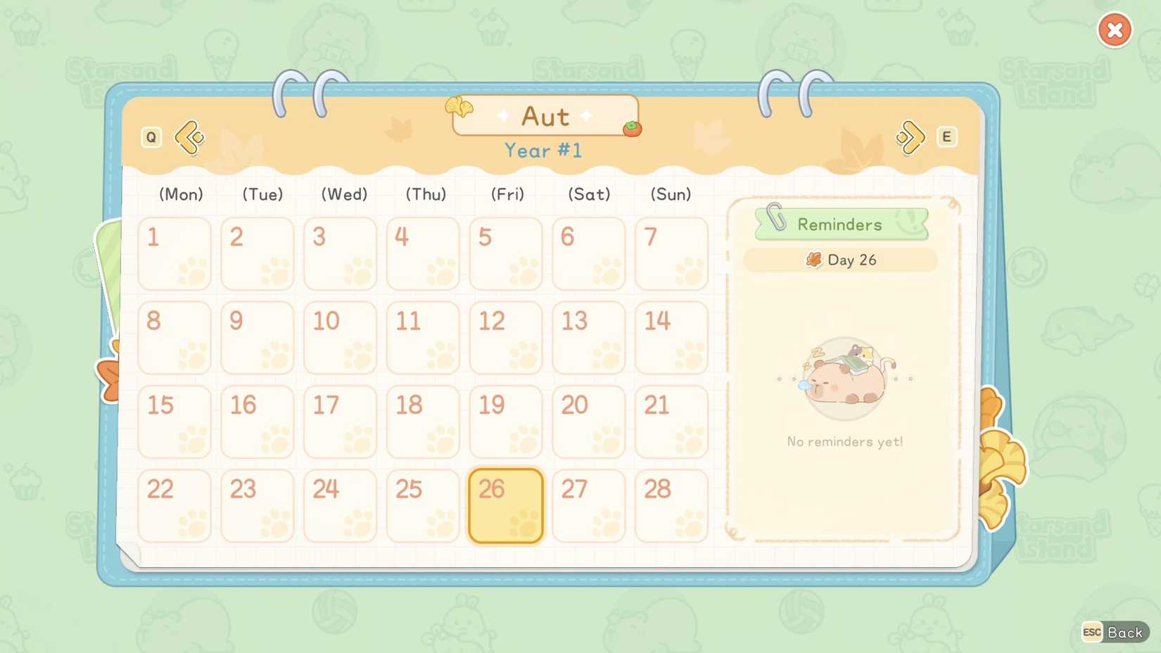 Starsand Island Calendar