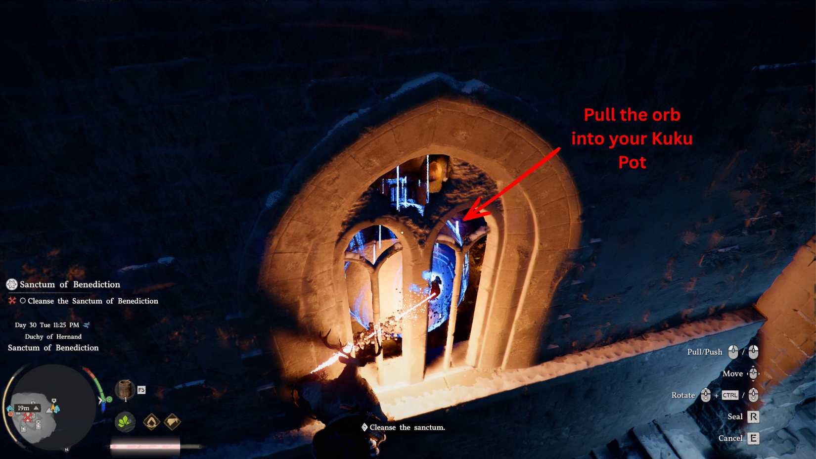 Crimson Desert Sanctum of Benediction Player Grabbing Orb