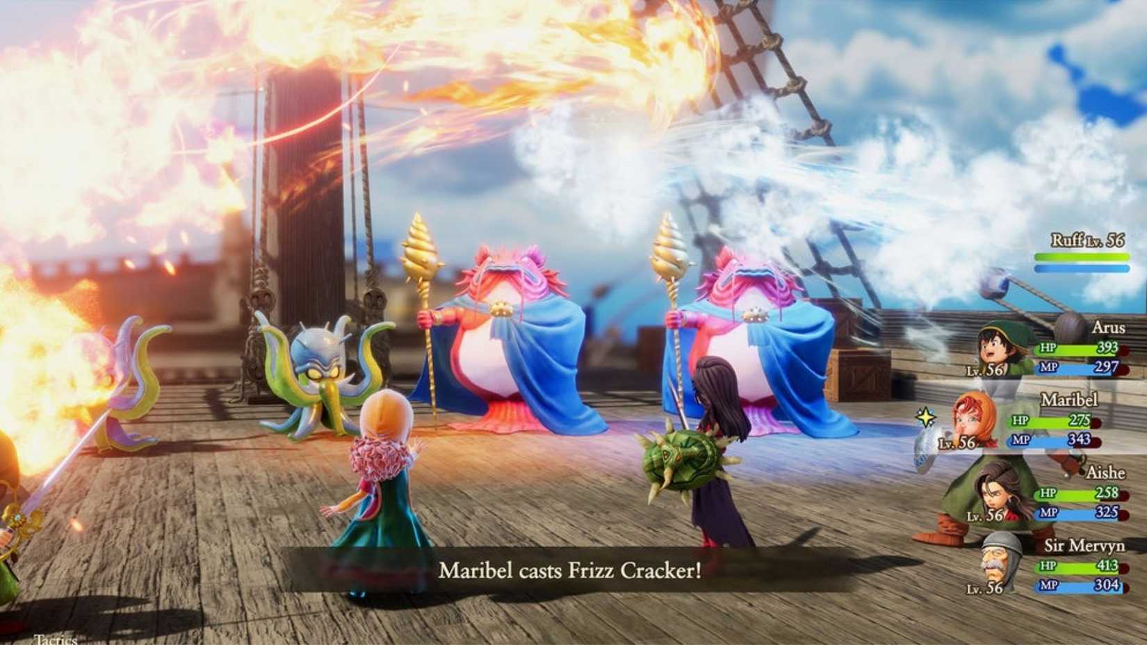 Dragon Quest VII Reimagined Combat Encounter Maribel Casts Frizz Cracker