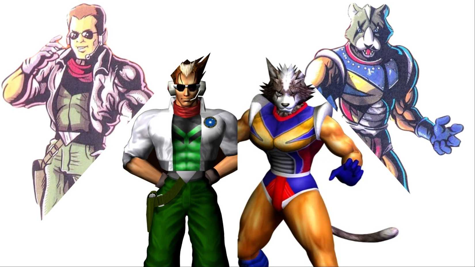 A collage of F-Zero racers James McCloud and Leon.