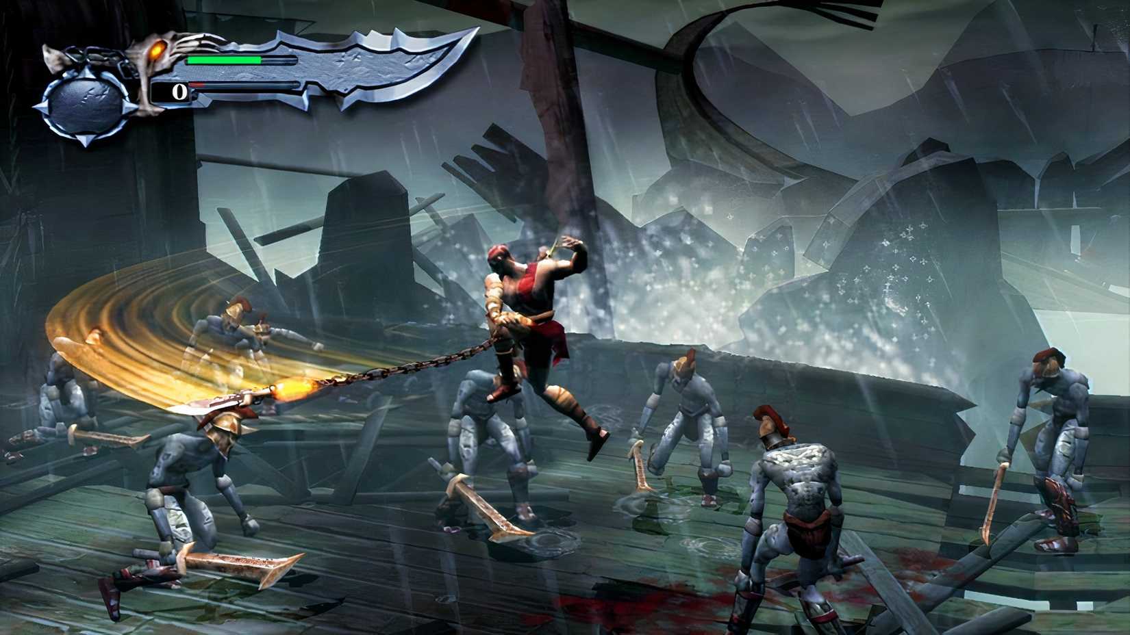 God of War Kratos Swings Weapon At Enemies