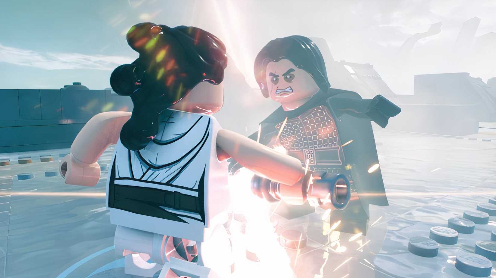 LEGO Rey and Kylo Ren Fighting In The Force Awakens