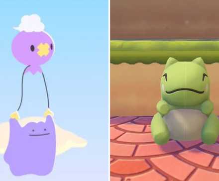 Pokemon Pokopia Ditto Carried by Drifloon and Substitute Doll