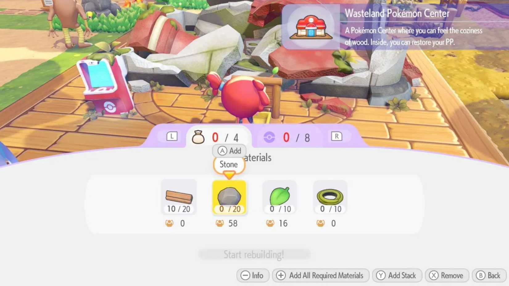 Pokemon Pokopia Pokemon Center Material Requirements
