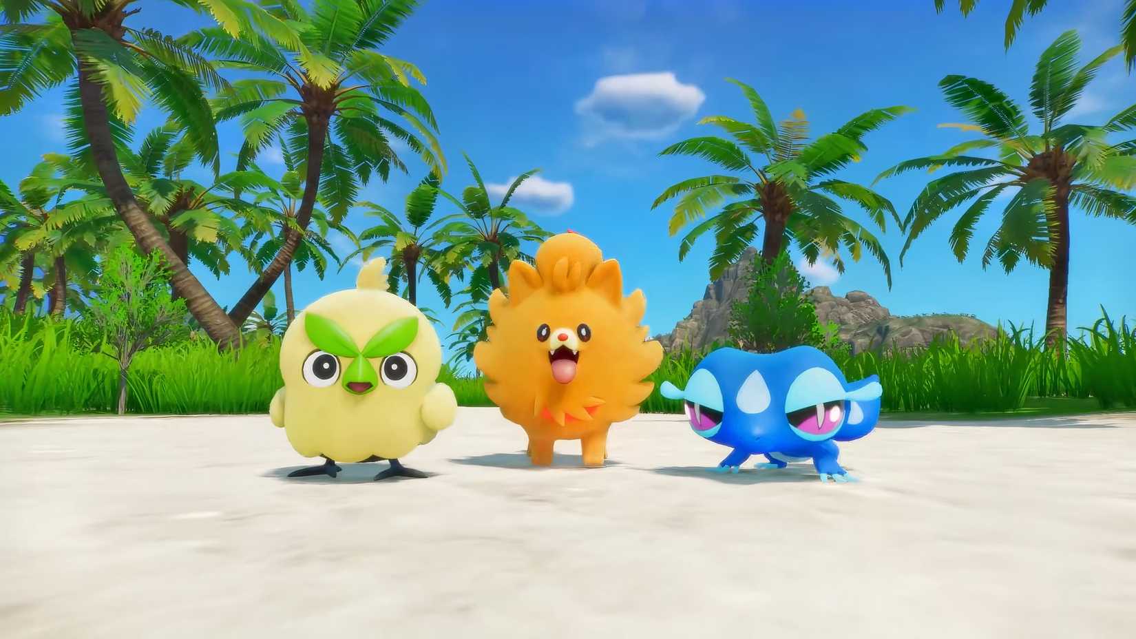 The starters of Pokemon Winds and Pokemon Waves: Browt, Pombon, and Gecqua.