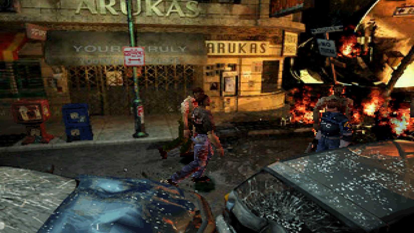 leon on the streets of raccoon city