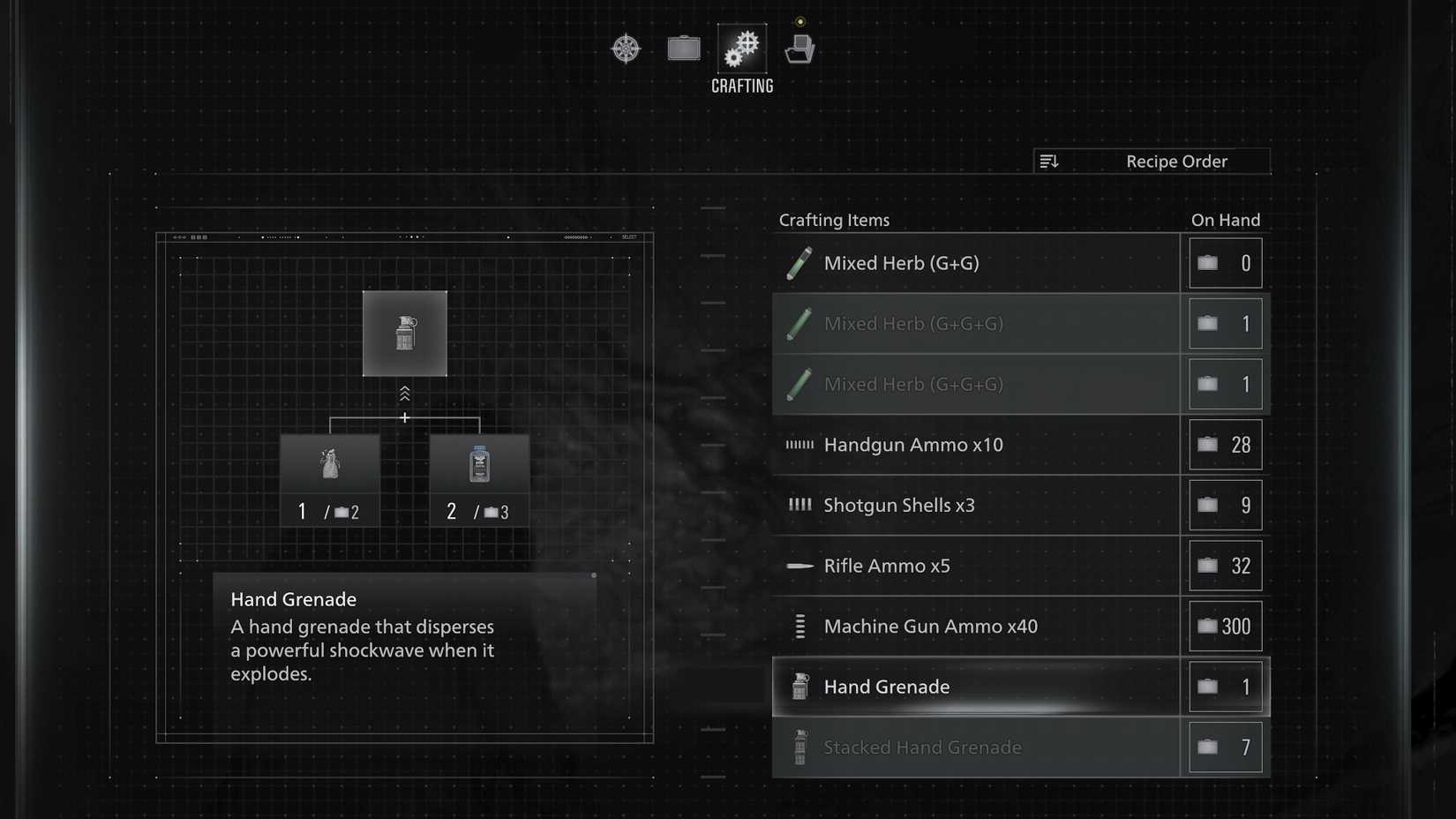 Resident Evil Requiem crafting menu
