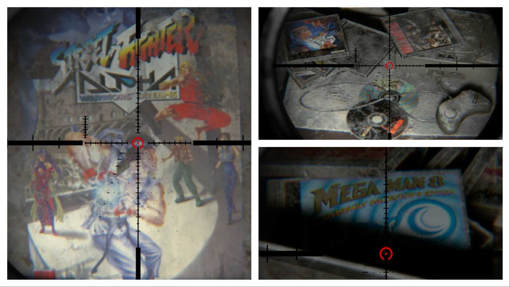 A collage featuring a Street Fighter Alpha 2 poster, a Sega Saturn, and games (including Resident Evil, Street Fighter Alpha, and Mega Man 8).