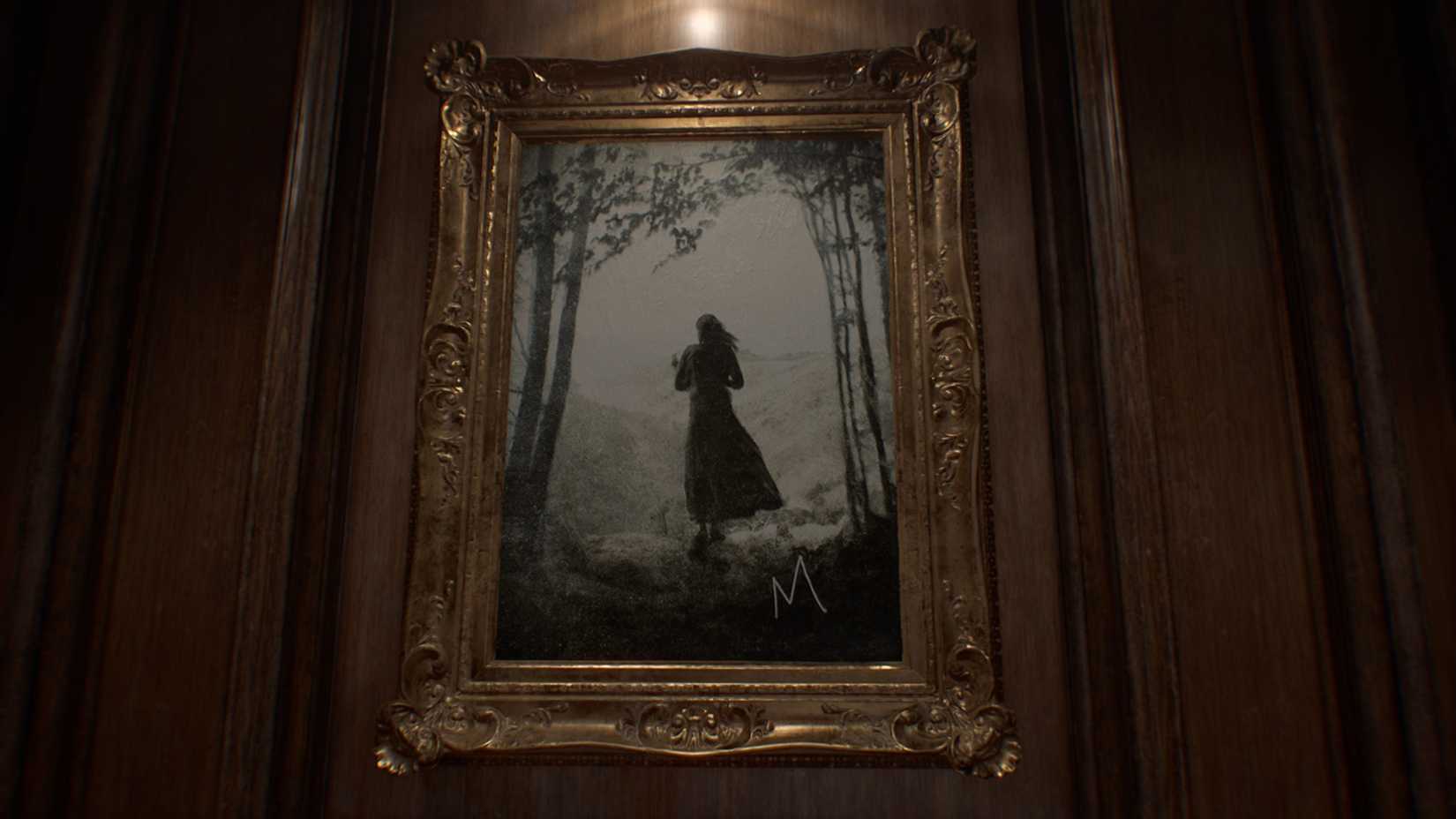 A framed portrait of Mother Miranda holding a baby with her back turned.