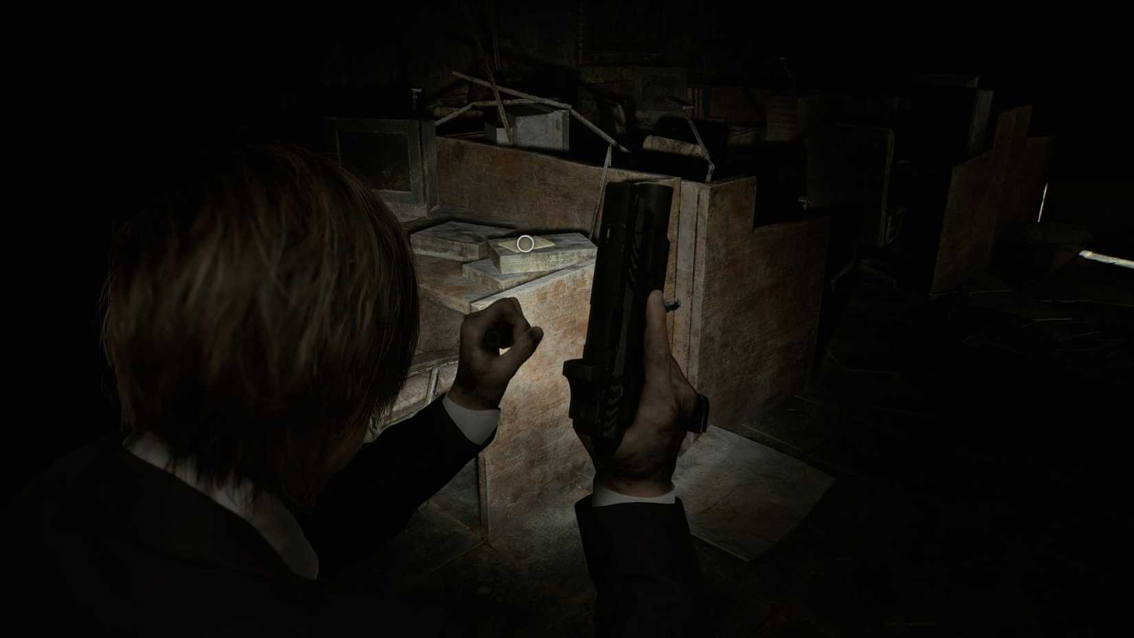 Resident Evil Requiem Leon using a flashlight