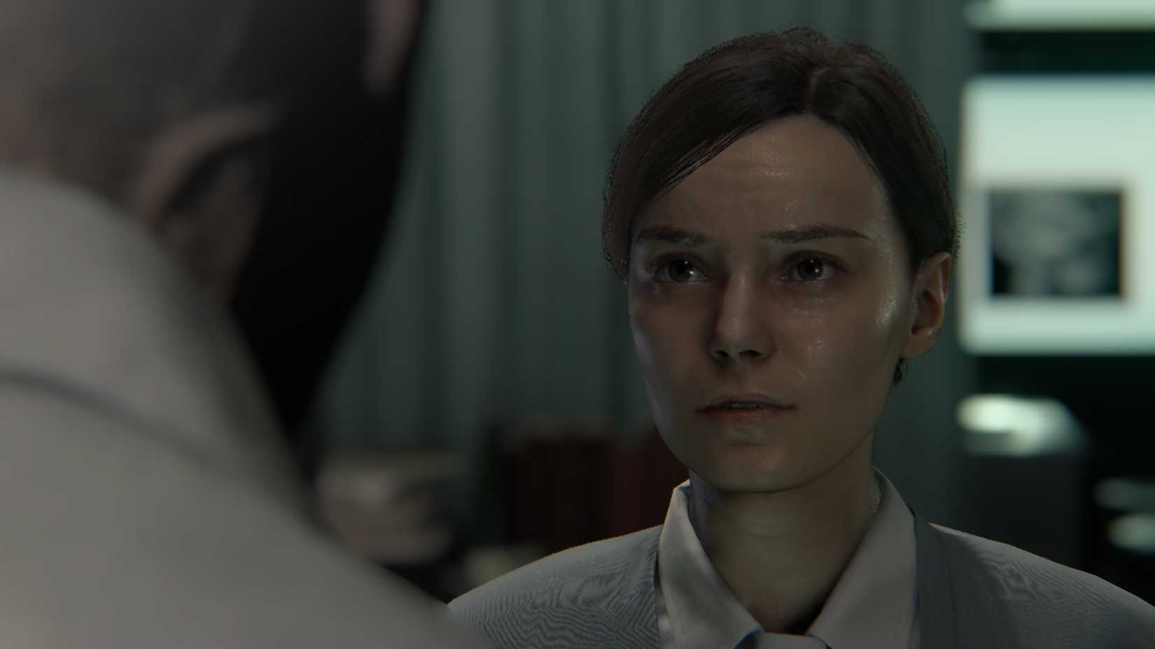 The Rhodes Hill Chronic Care Center nurse looking at a zombified doctor concerned expression on her face.