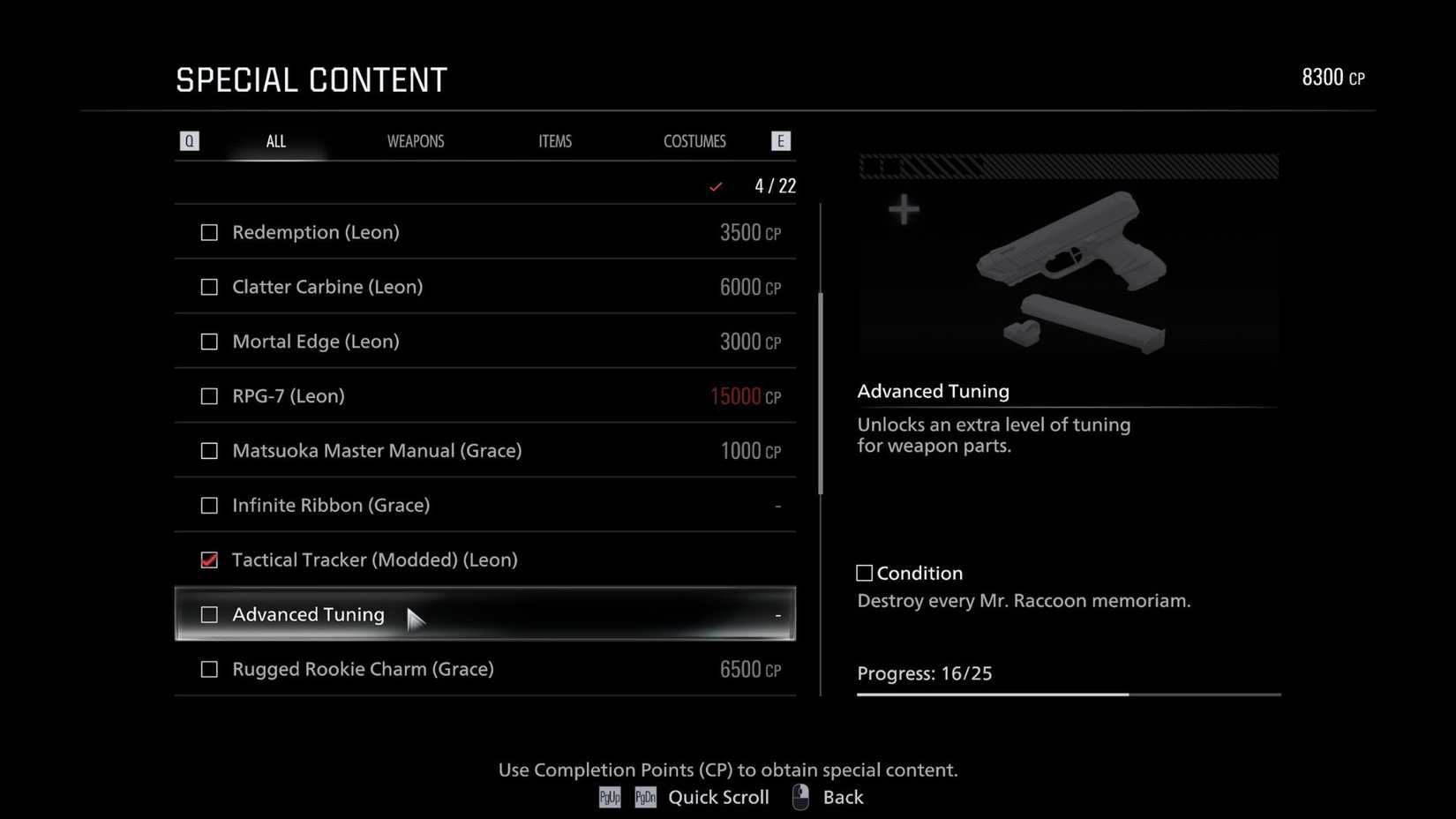 Resident Evil Requiem Special Content Advanced Tuning