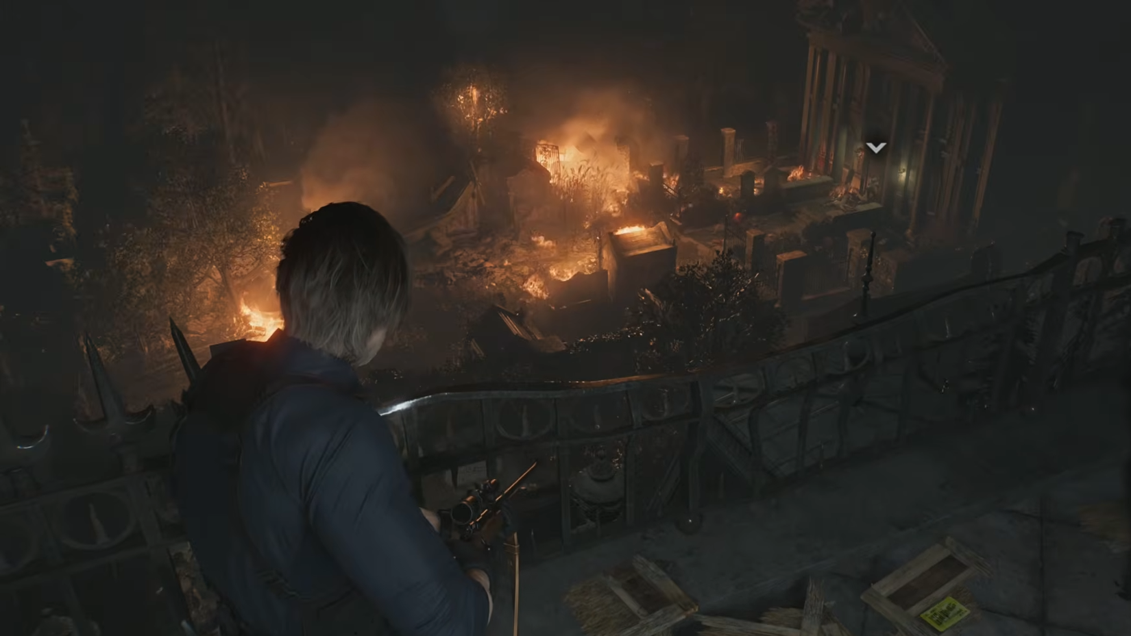 Resident Evil Requiem burning yard