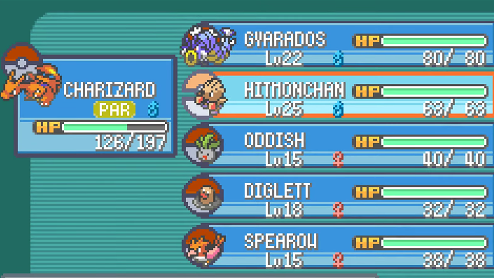 Pokemon FireRed LeafGreen party