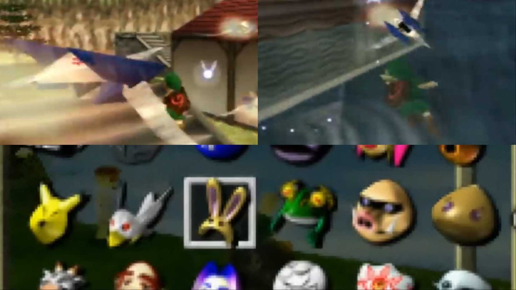A collage of Star Fox cameos in The Legend of Zelda games, including Ocarina of Time and Majora's Mask.