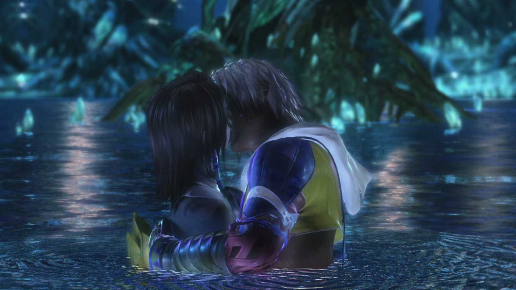 Final Fantasy X Tidus Yuna Kiss Suteki Da Ne Macalania Woods Lake