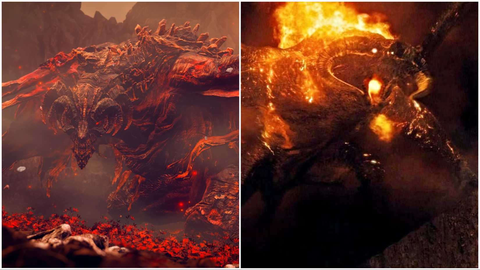 Bayle the Dread from Elden Ring and Balrog from The Lord of the Rings