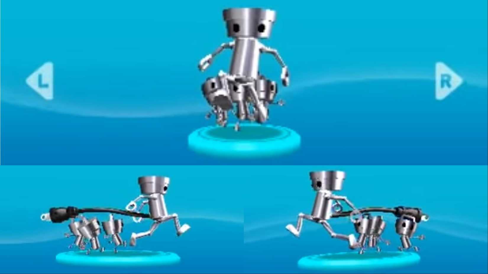 A collage of the Olimar Pose figure from Chibi-Robo Zip Lash.