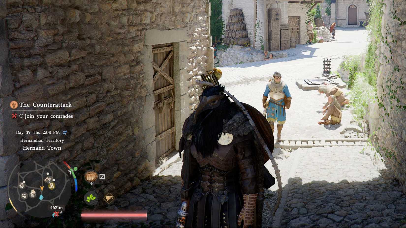 Crimson Desert player in an alley with a minimap