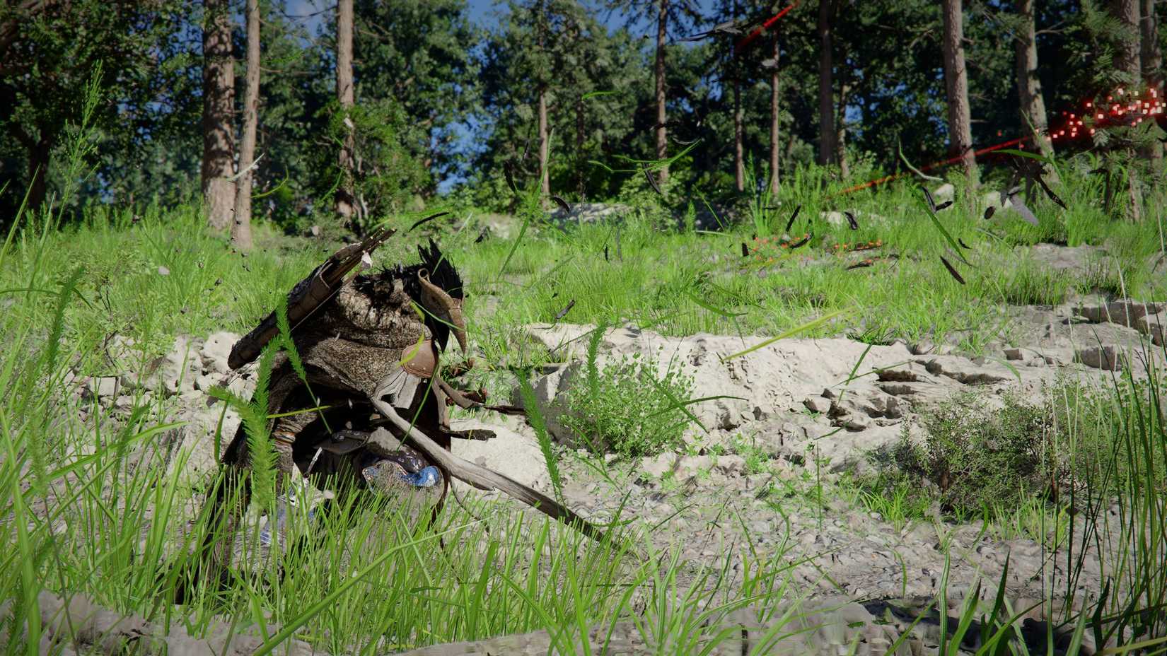Crimson desert player cutting through the grass