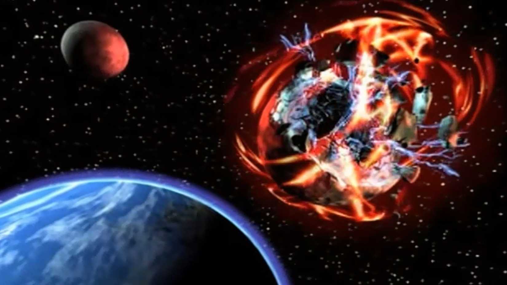 Earth shot with meteorite coming