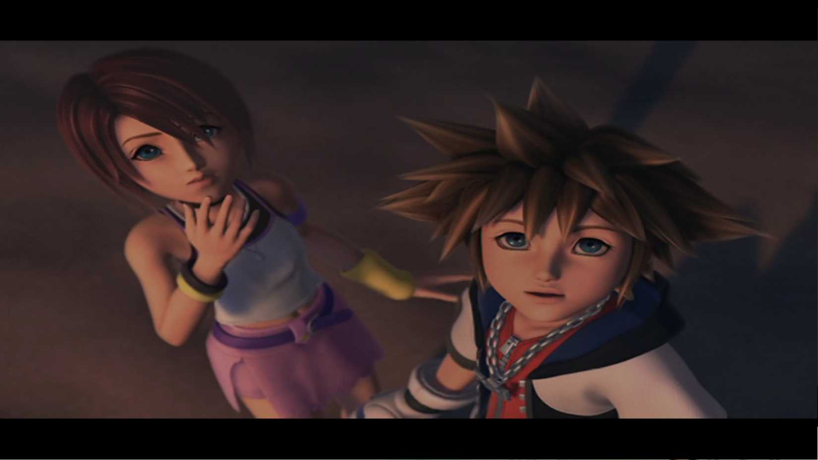 Sora and Kairi on the beach