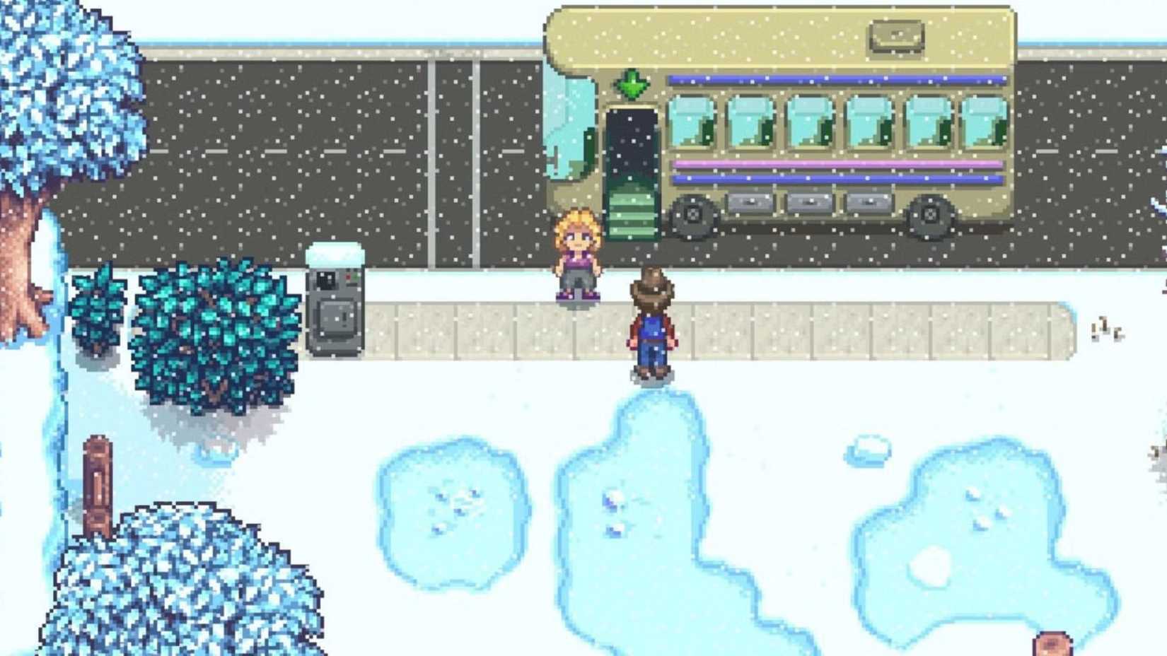 The Stardew Valley bus in Winter