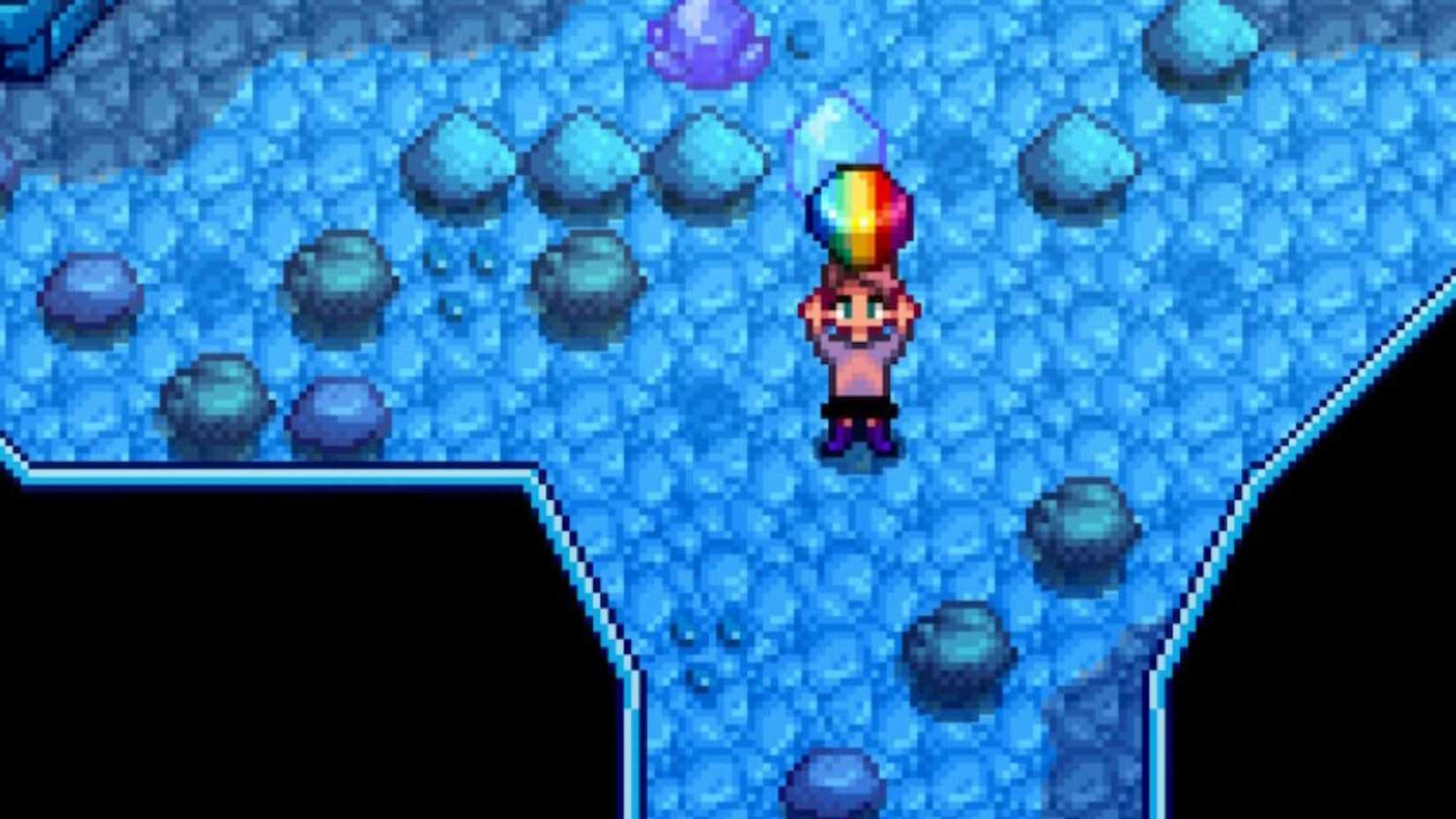 Character with prismatic fragment in Stardew Valley