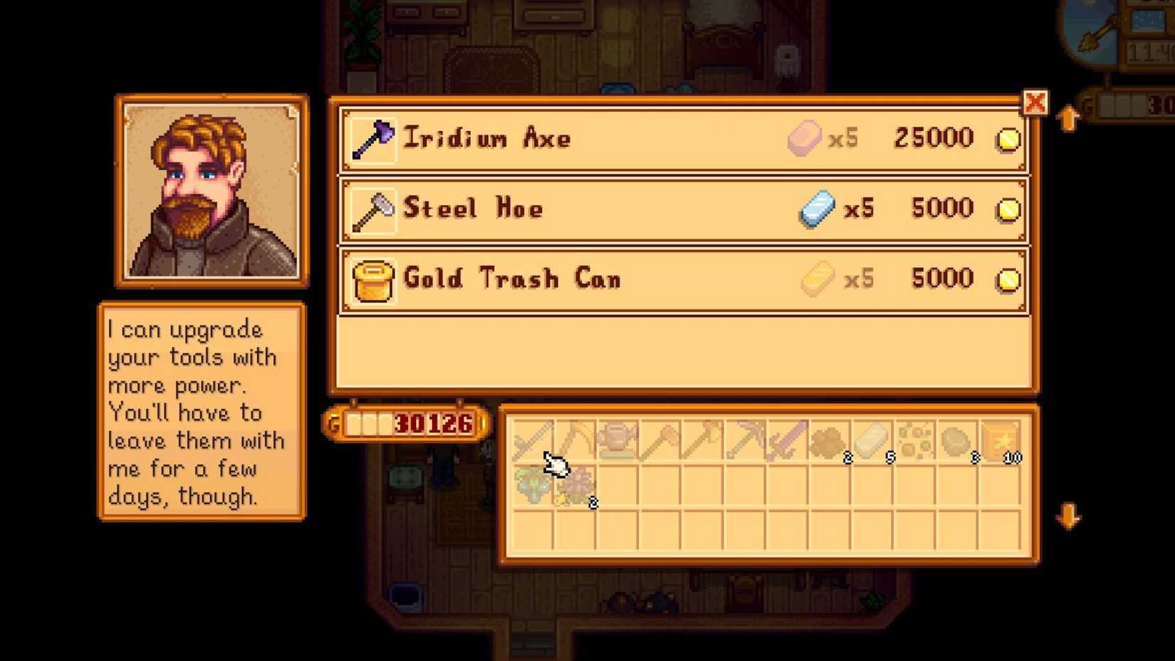 Stardew Valley tool upgrade screen 