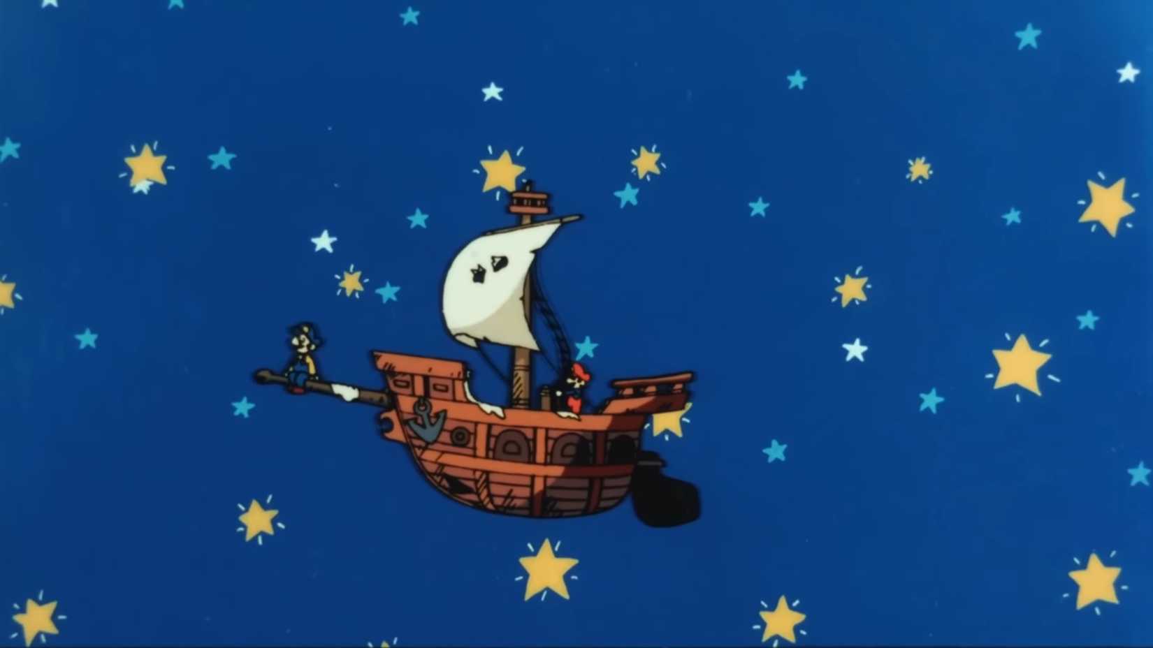 Mario and Luigi aboard a flying ship.