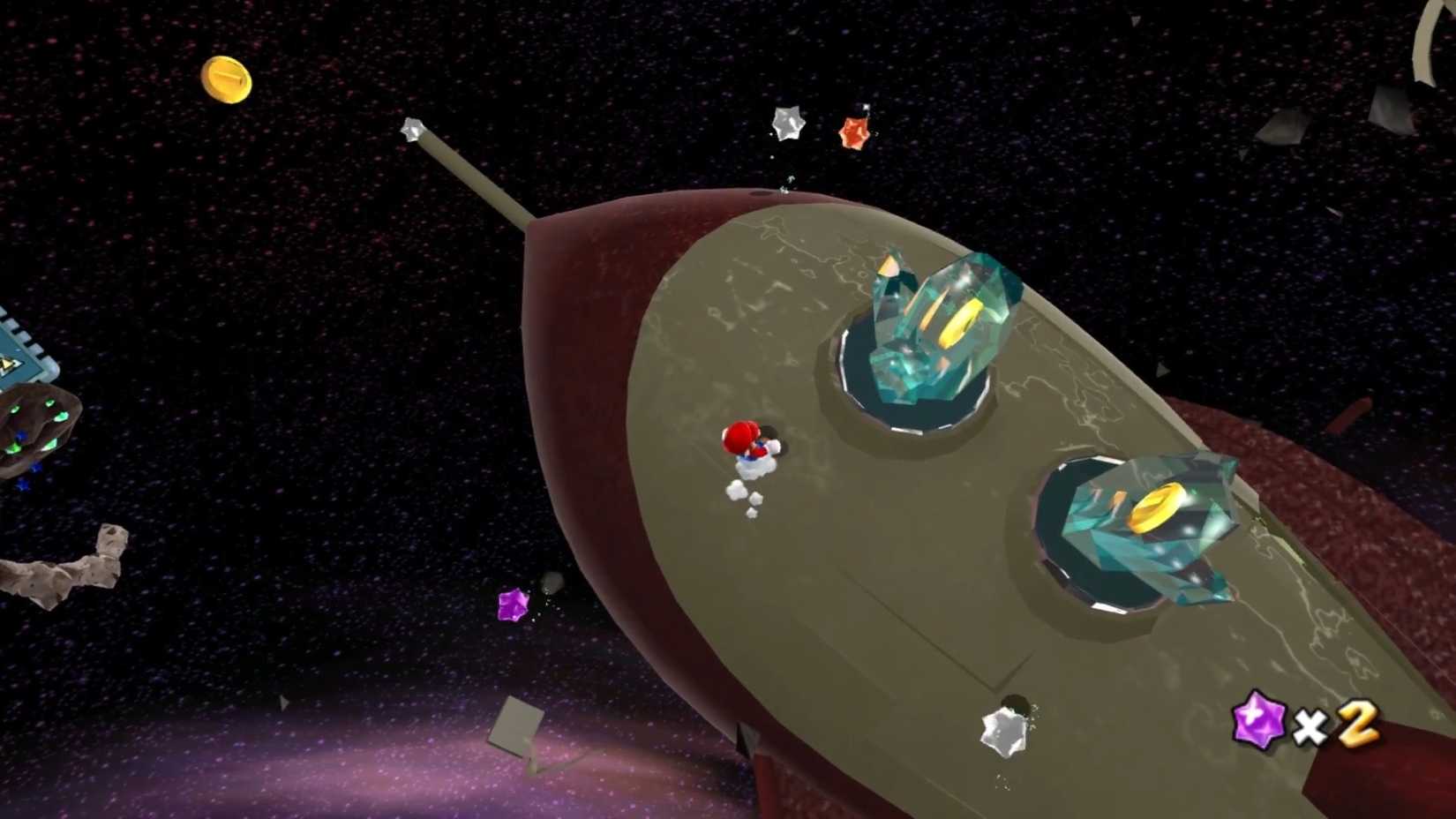 A screenshot of the Hocotate ship Easter egg from Super Mario Galaxy.