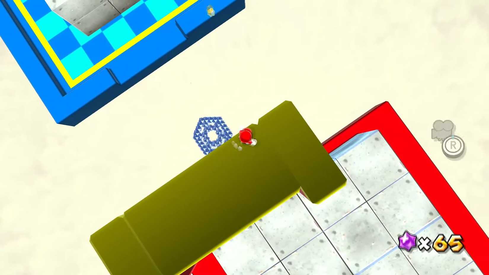 A screenshot of the rupee-shaped Star Bit formation from Super Mario Galaxy.