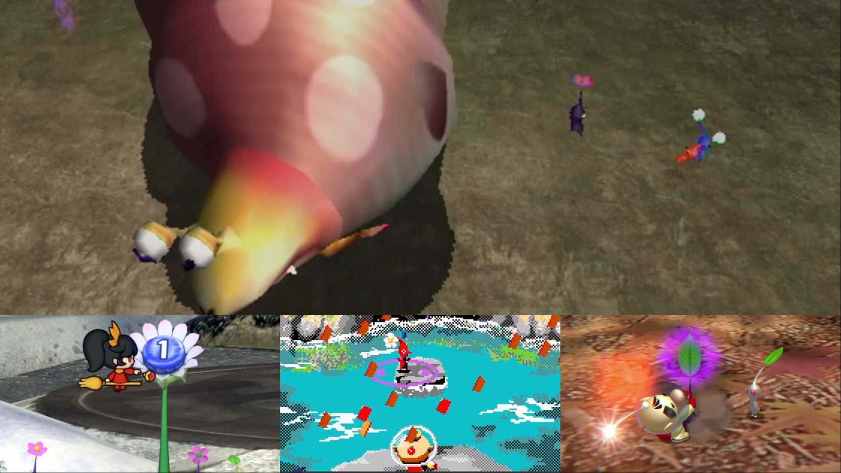 A collage of Pikmin microgames from the WarioWare series.