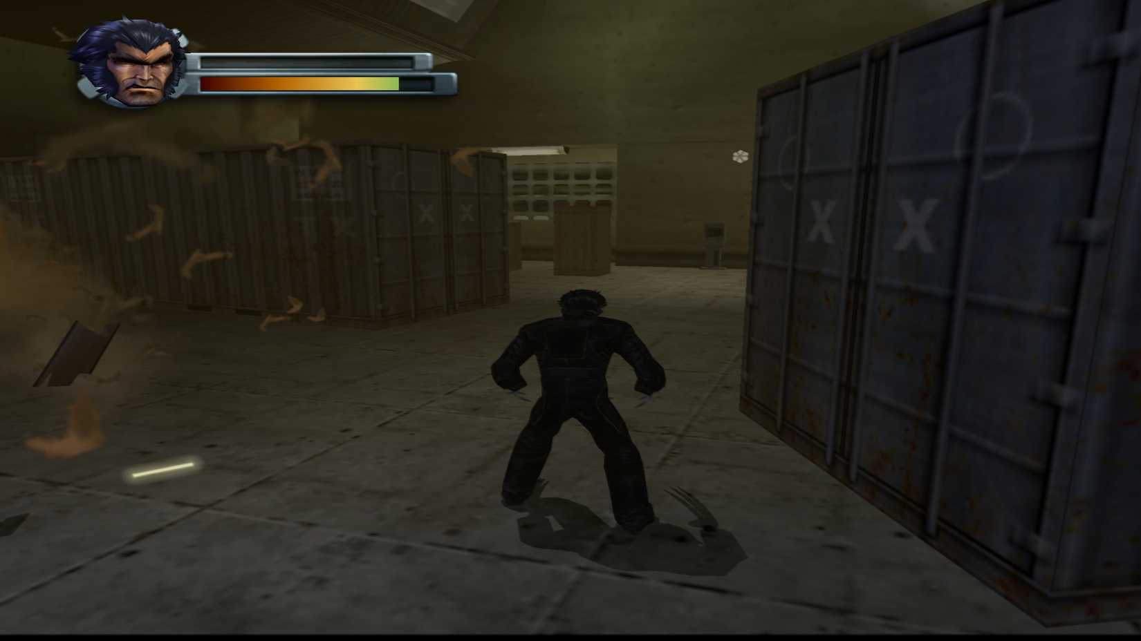 wolverine in a warehouse