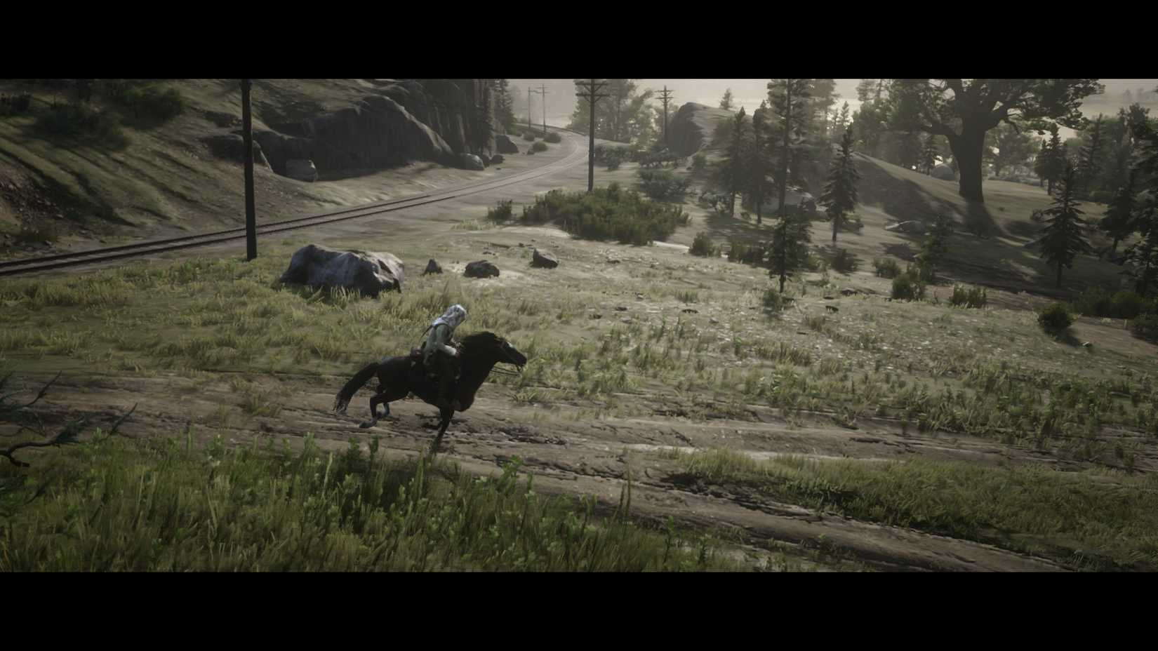 Cinematic view of John Marston Riding a Horse in Red Dead Redemption 2