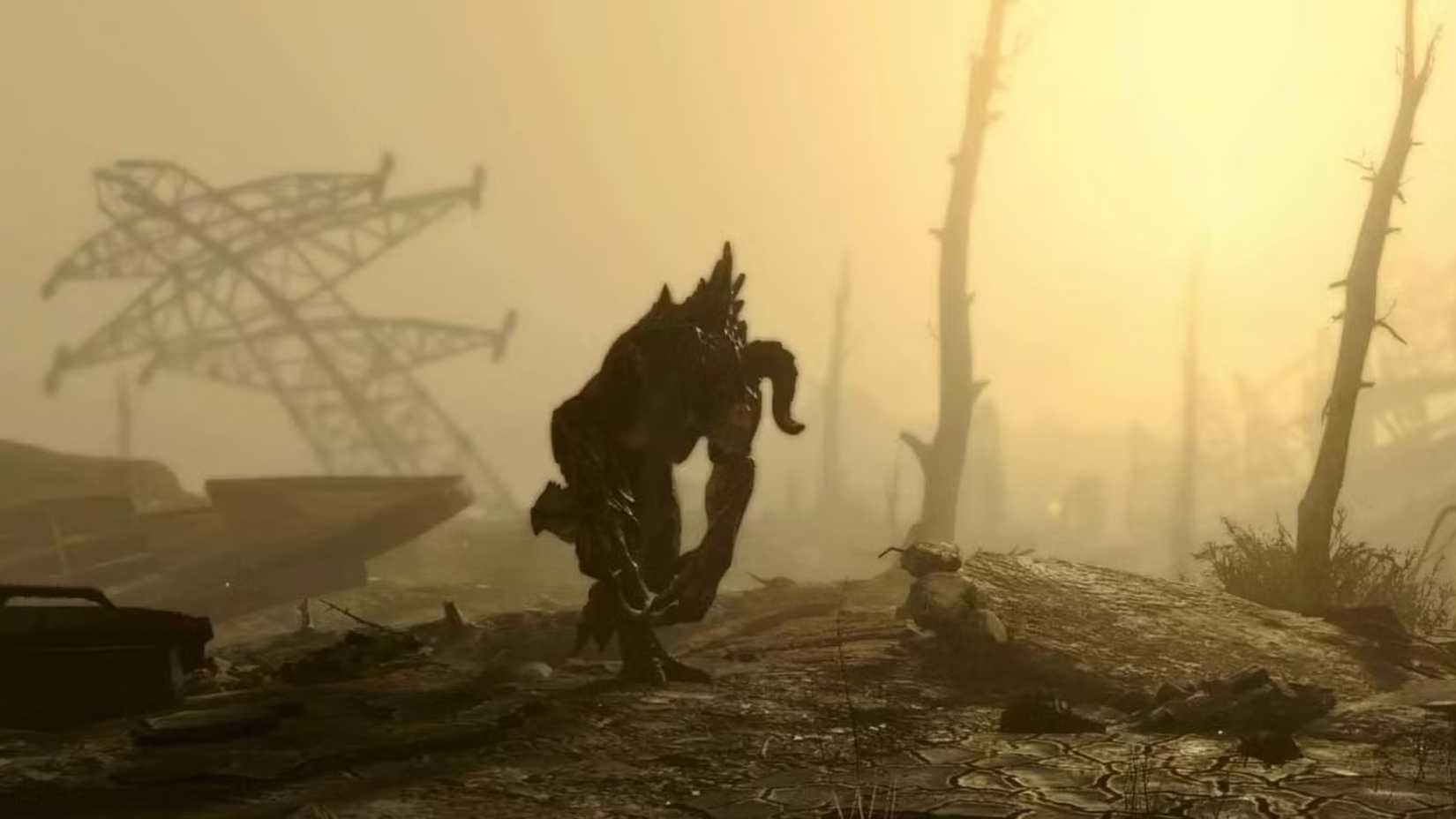 Deathclaw In The Middle Of A Barren Field In Fallout 4