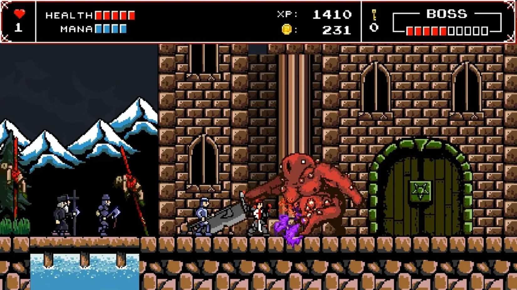 Facing Several Enemies At Castle Walls In Infernax 