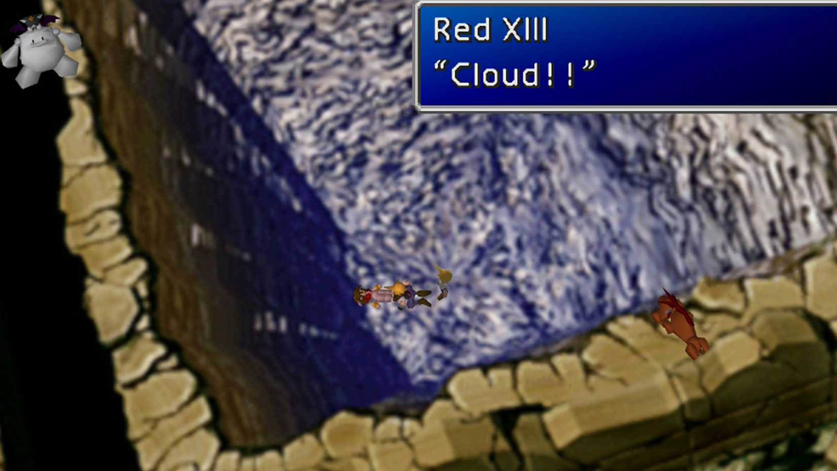 final fantasy 7 screenshot - cloud beating up aerith in the hole of the temple of the ancients