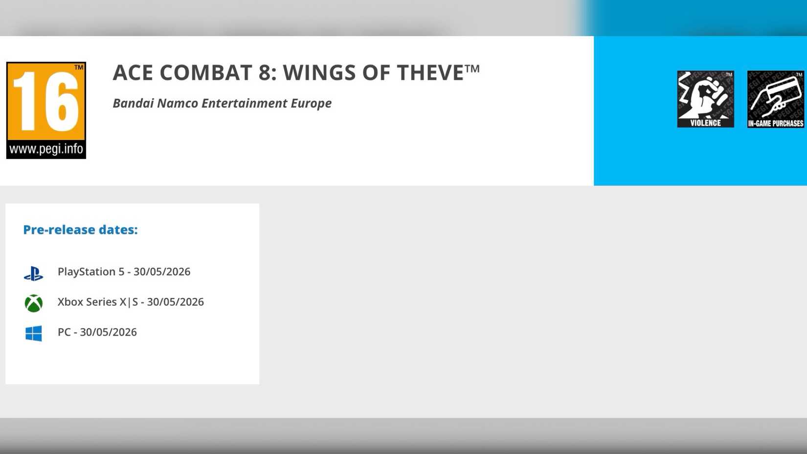 Ace Combat 8 PEGI