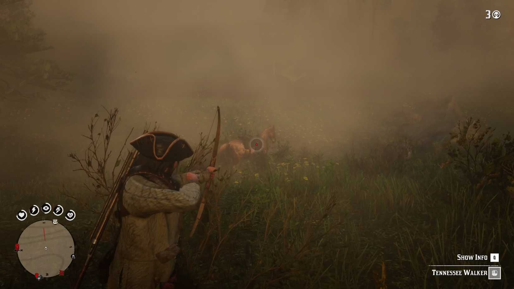 John Marston Aiming His Bow at a Horse in Red Dead Redemption 2