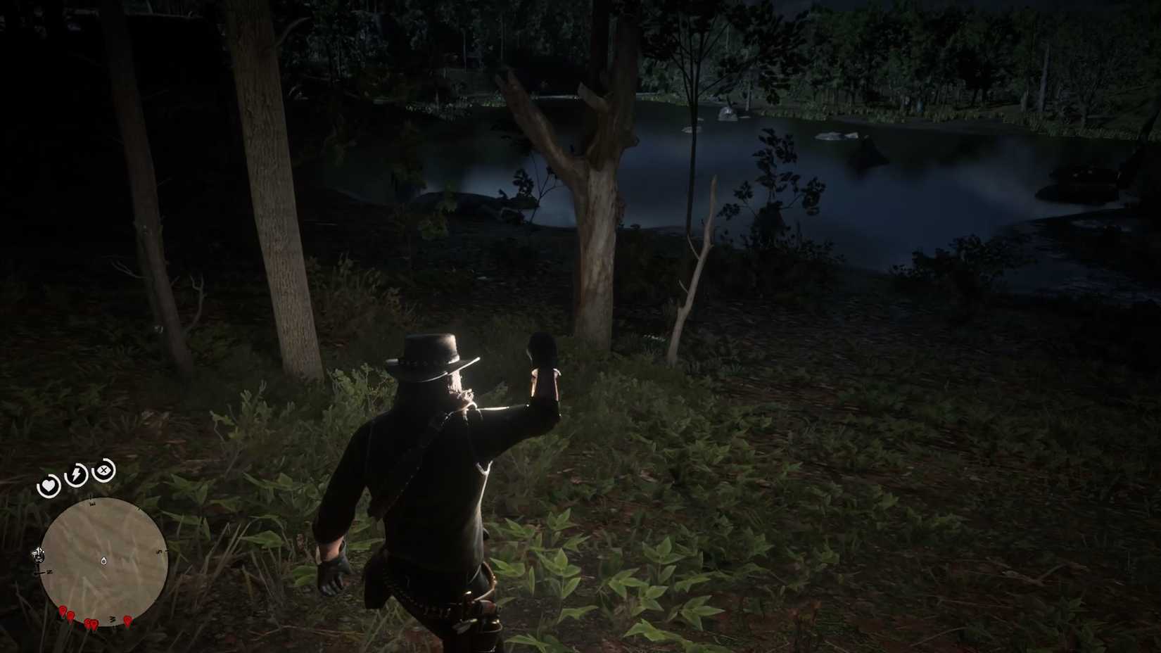 John Marston Walking in the Woods at Night in Red Dead Redemption 2