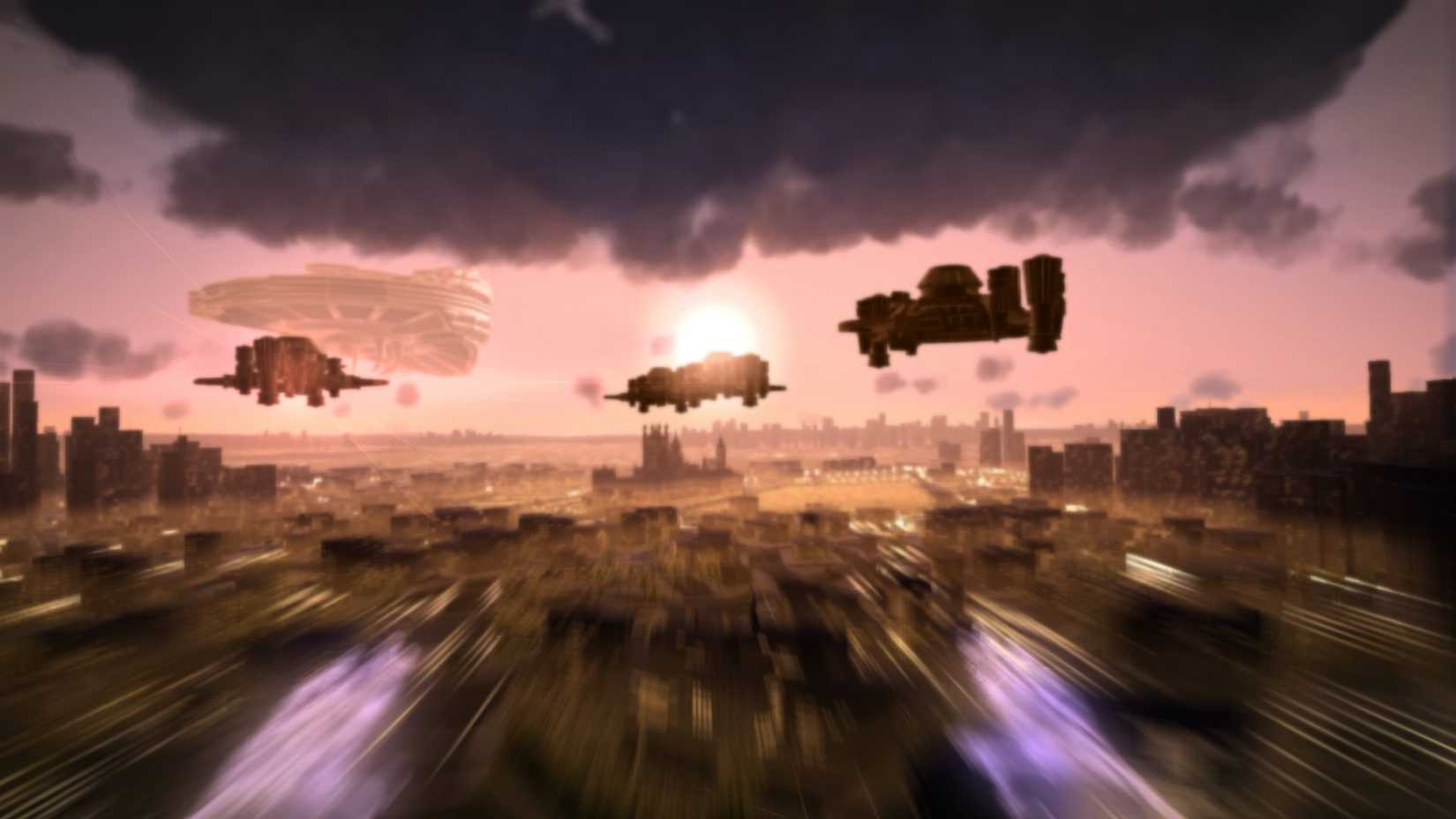 Megaton Rainfall Official Image Showing Protagonist Flying Towards Alien Ships