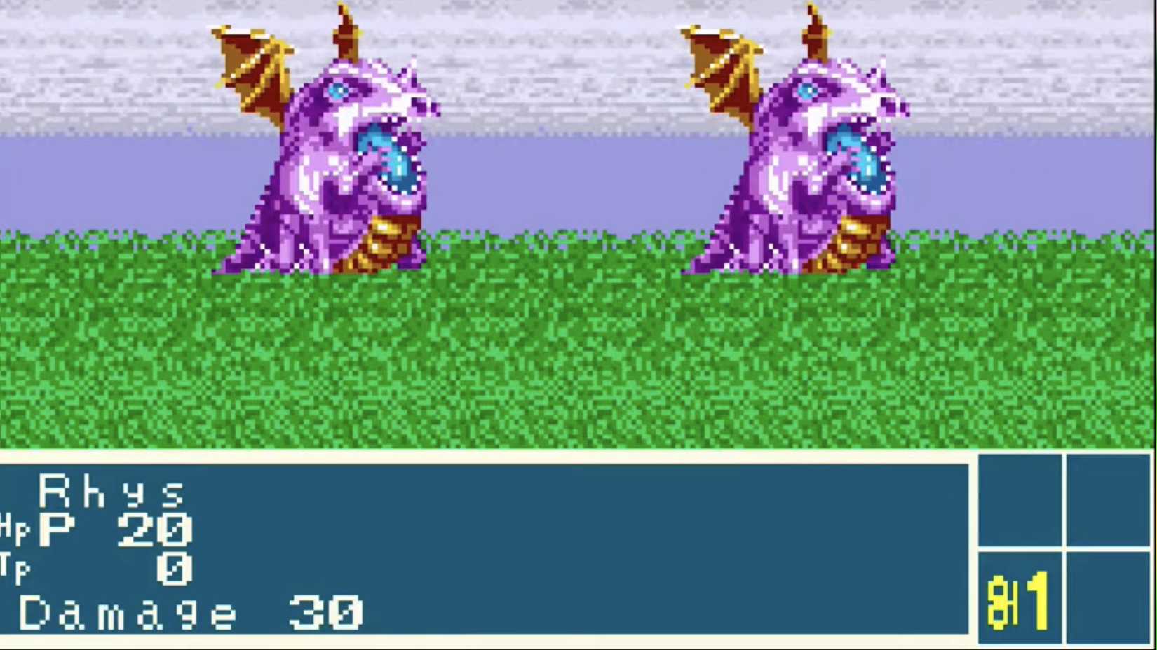 A Screenshot of a battle in Phantasy Star Collection on the Game Boy Advance