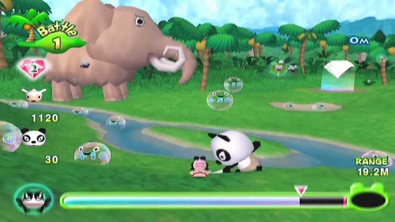 A screenshot of a Panda about to putt a frog in Ribbit King